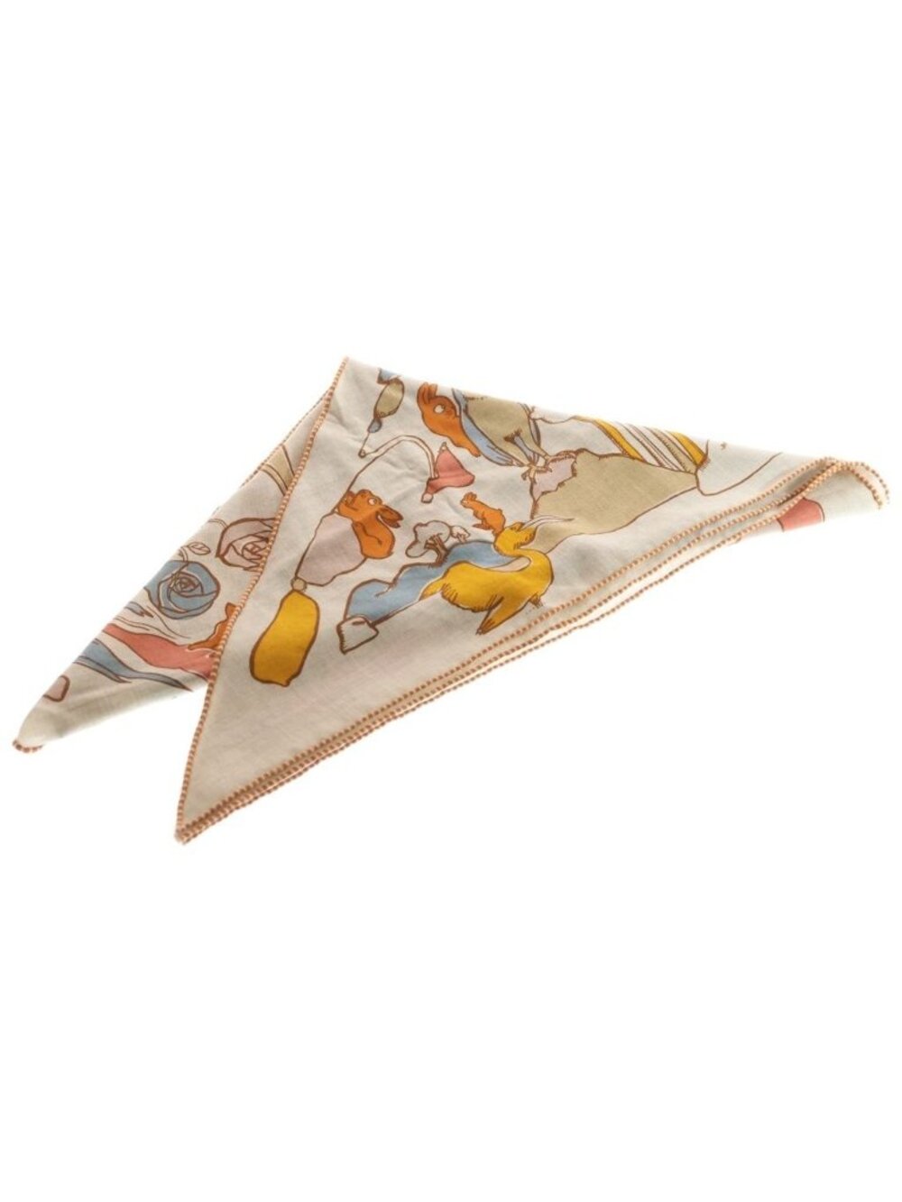 Hermes Triangle Jean Thousand and One Rabbit Scarf Silk Brown Orange